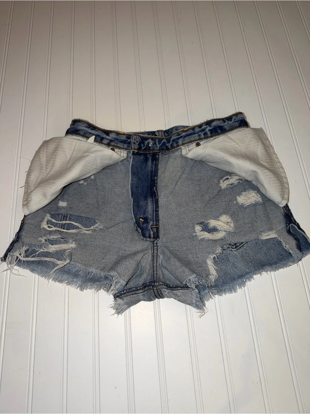 Abercrombie & Fitch Annie High Rise Denim Jean Shorts size 4R/27 Raw Hem